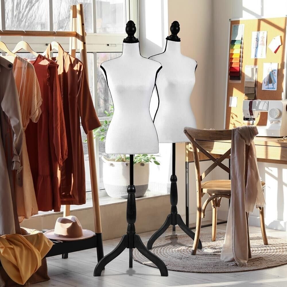 SereneLife Durable Stand Female Torso Mannequin Body (White, Foam and MDF Wood)