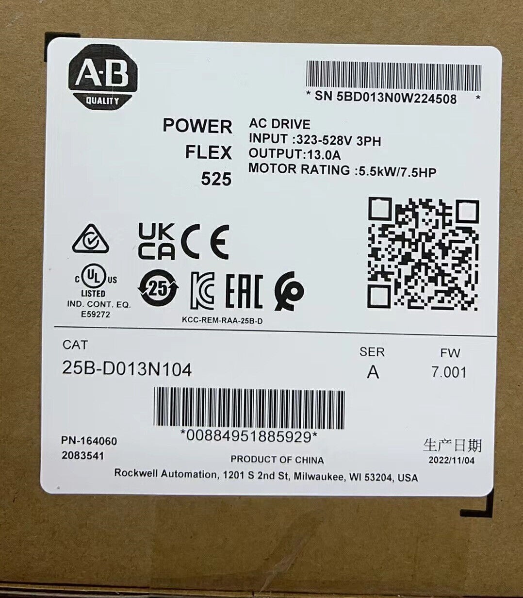 2022 AB PowerFlex 525 AB 25B-D013N104 AC Drive 25BD013N104 NEW