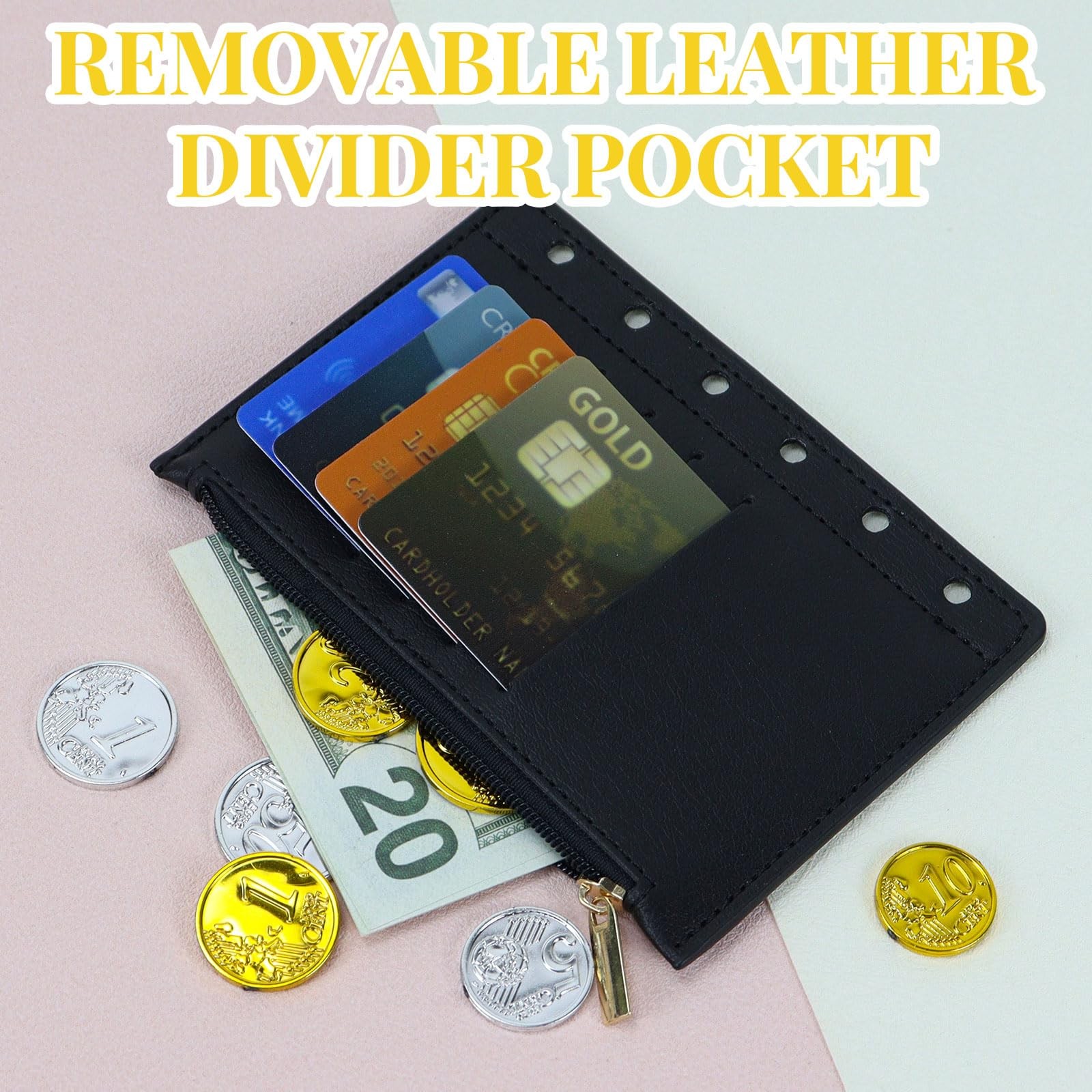 A7 Refillable Planner Small Binder Notebook 6 Ring PU Leather Organizer Zipper