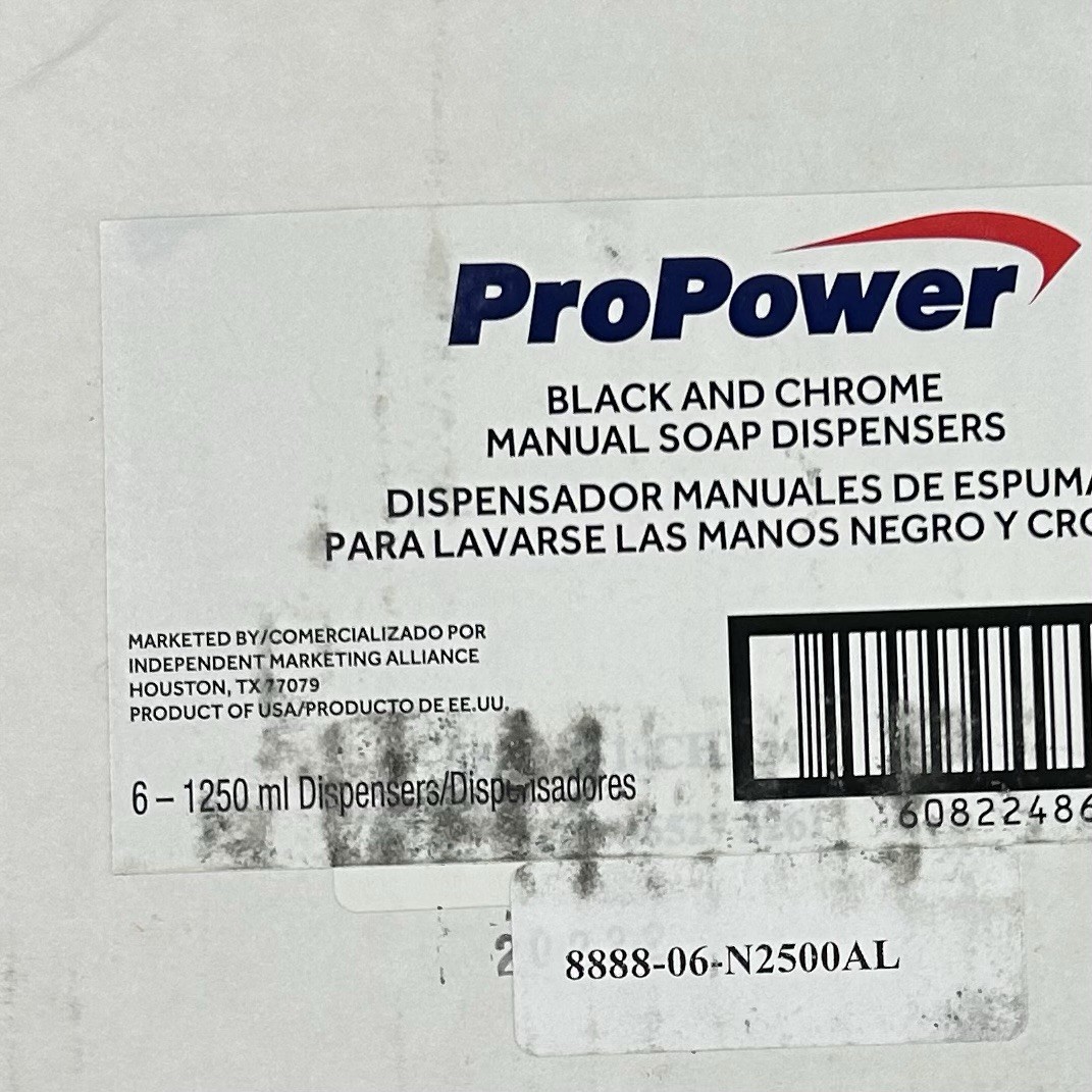 ProPower Manual Soap Dispenser 6-1250mL Black And Chrome Box Of 6 NEW Open Box