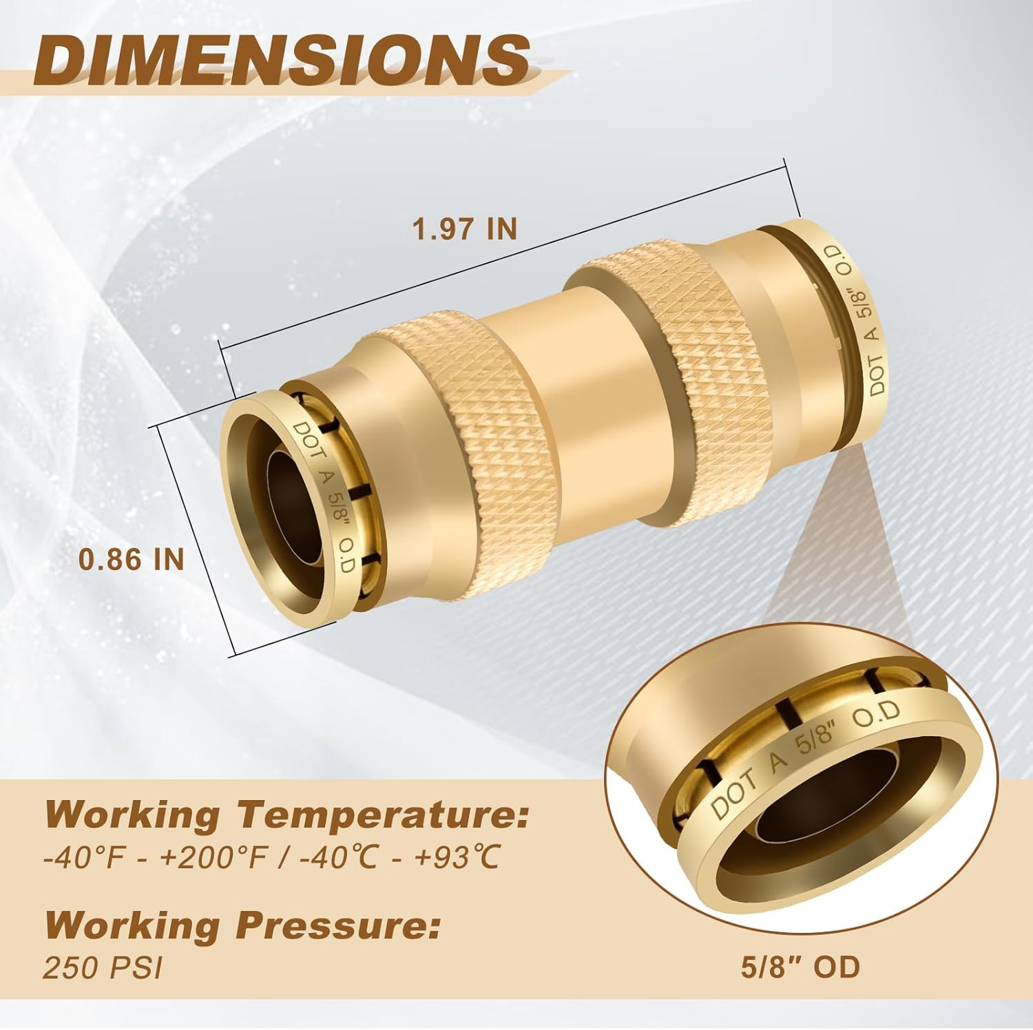 5/8″ Quick Push to Connect Fittings Brass Union Straight Joint DOT Approved 5…