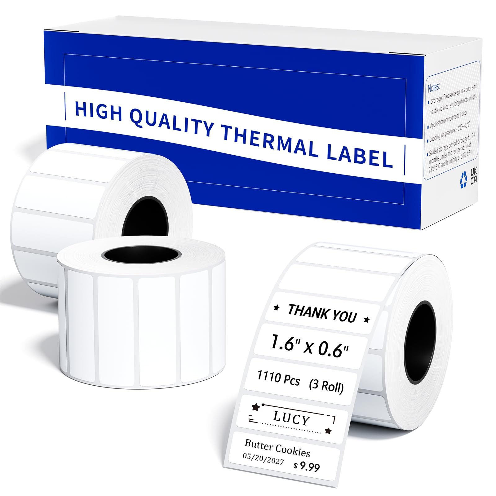 Phomemo M110 Labels, 1110 Pcs 1.57” x 0.59” 1.57″ x 0.59″ (40x15mm), White