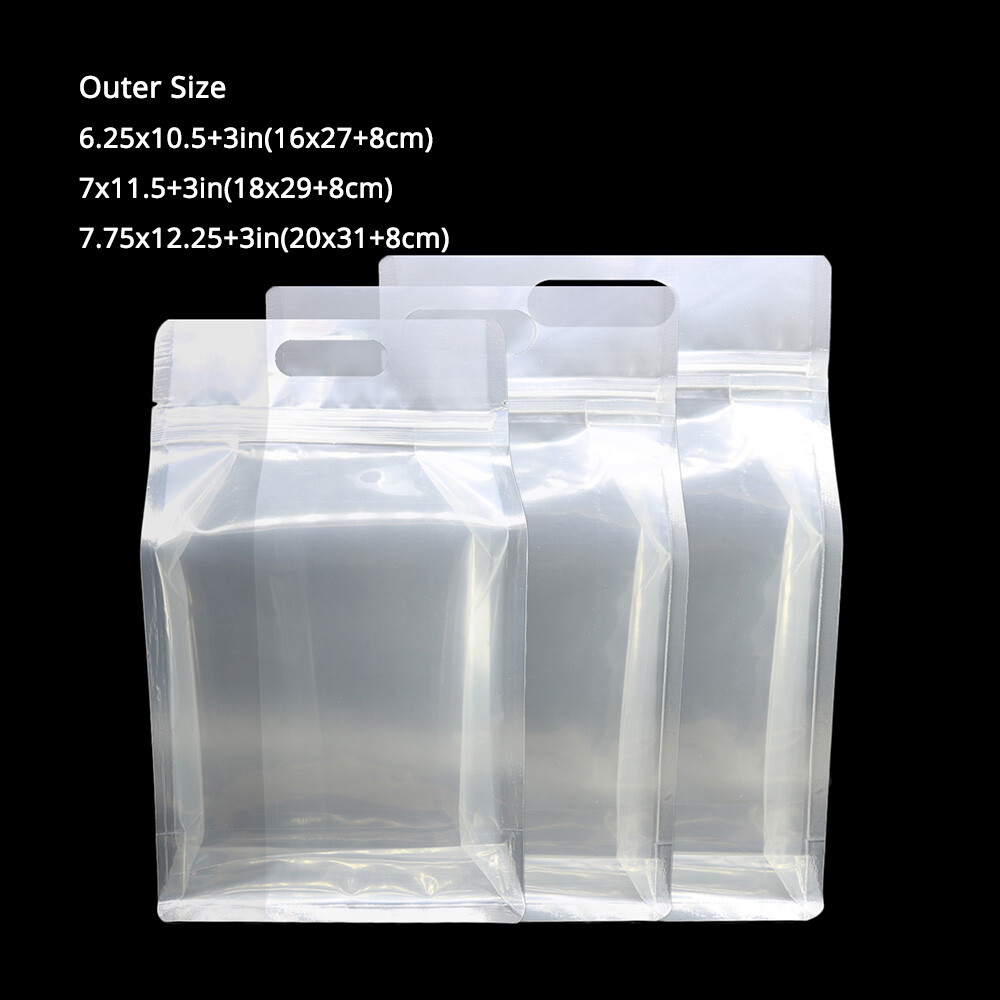 Multi-Size Mylar Clear/Clear/Clear Glossy Stand Up Zip Lock Bag w/ Hang Hole