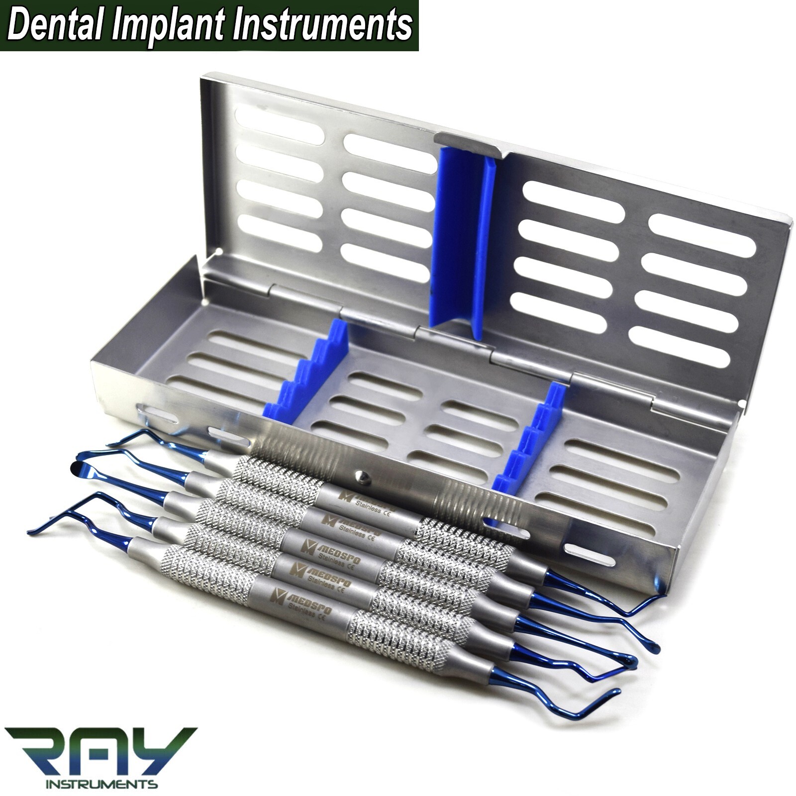 Periodontal Implant Tunneling Elevator +5 PCS Cassette Dental Surgery Instrument