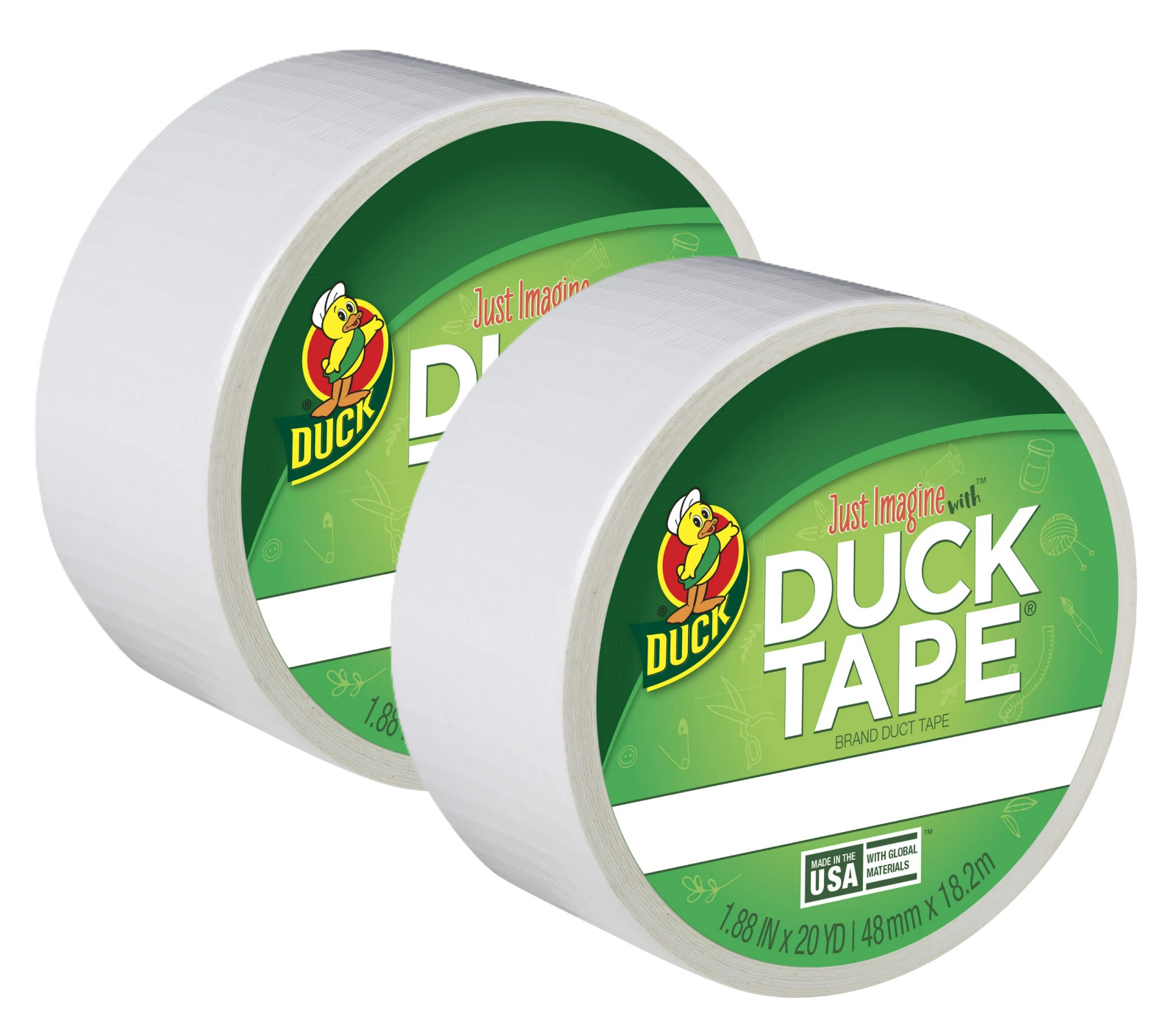 Color Duck Tape Brand Duct Tape, 1.88 in. x 20 yd., White (2 Pack)