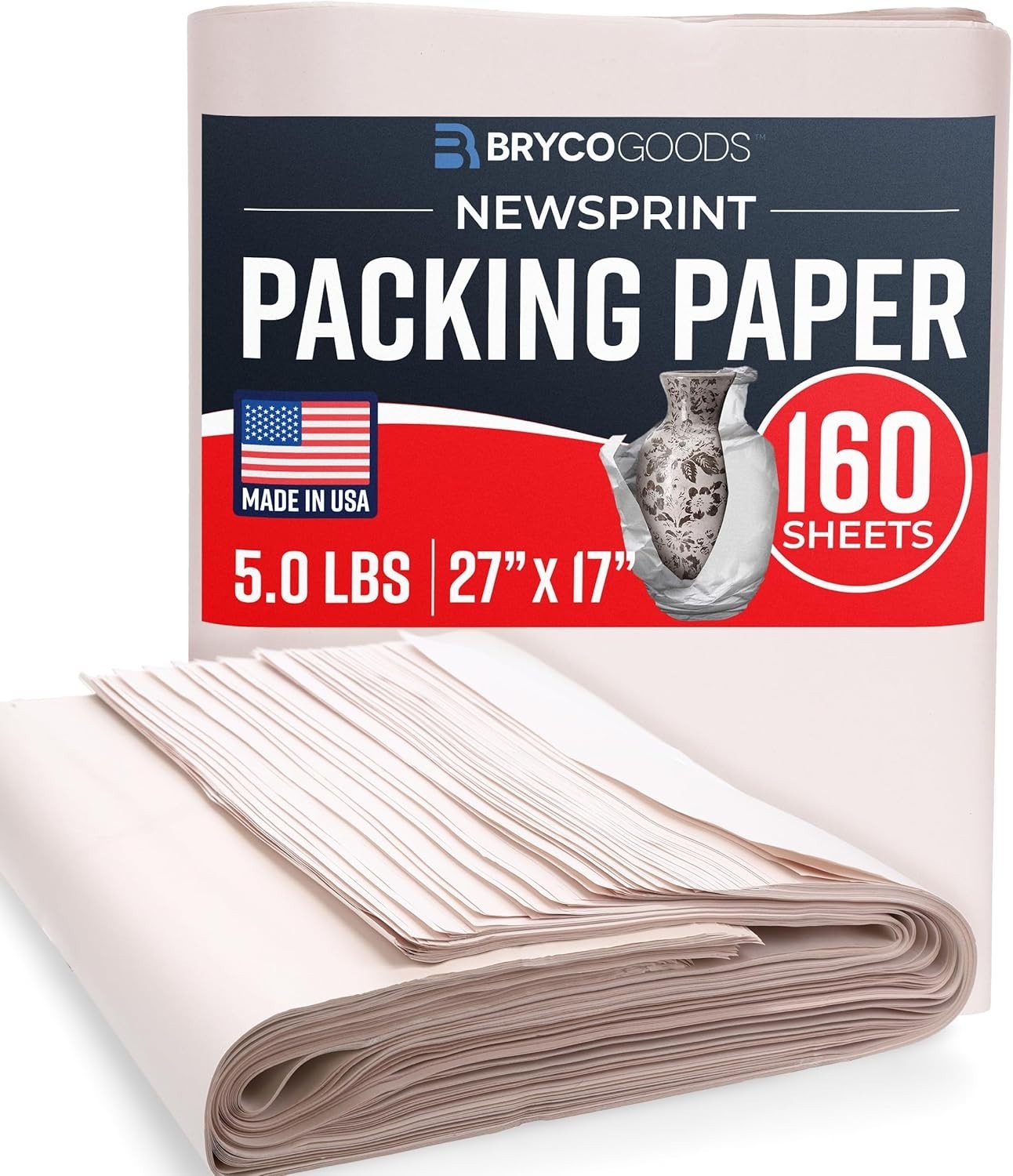 Newsprint Packing Paper Sheets for Moving, 160 Sheets, Gray-white, Protects F…