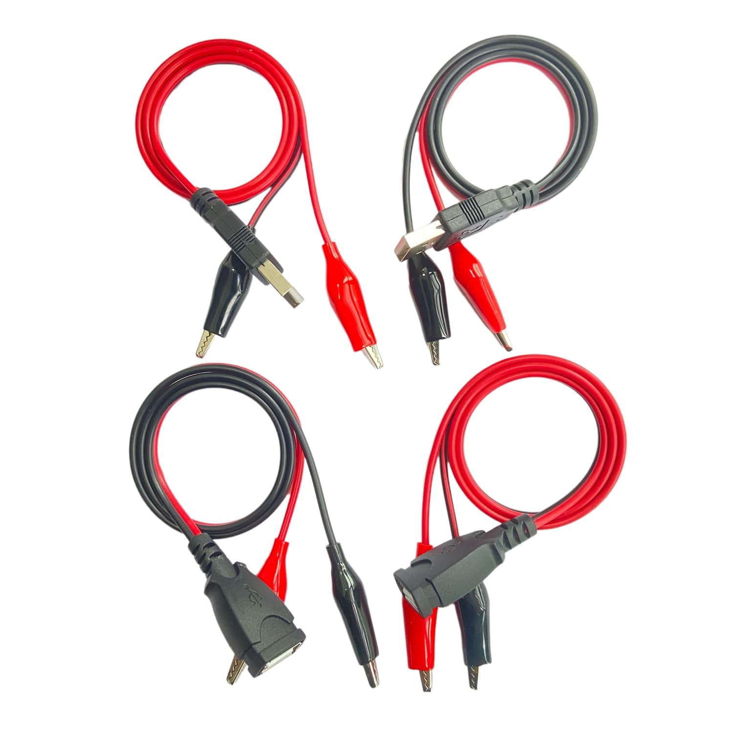 4 Sets of 50cm 24AWG USB Male-to-Female Jumper Wires with Alligator Clips, Po