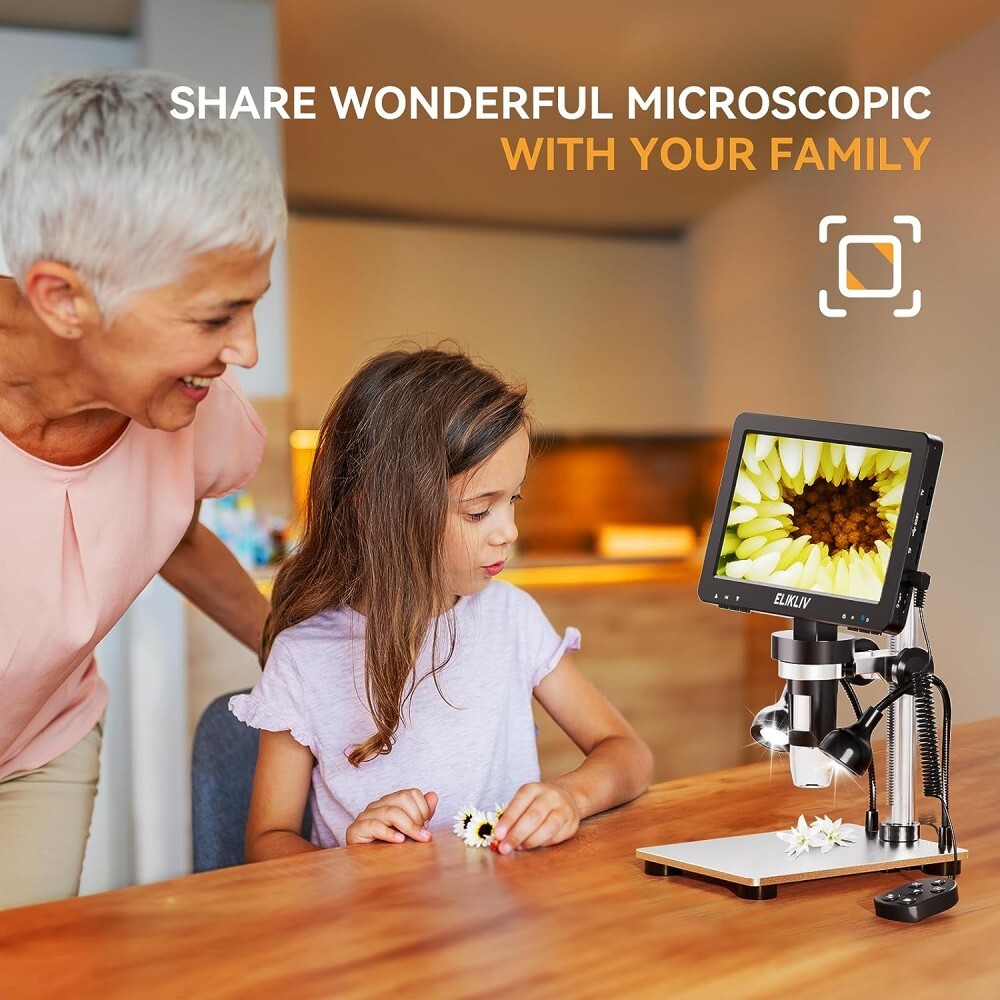 Elikliv 1200X Digital Microscope with Screen 7″ LCD 12MP for Electronics Repair