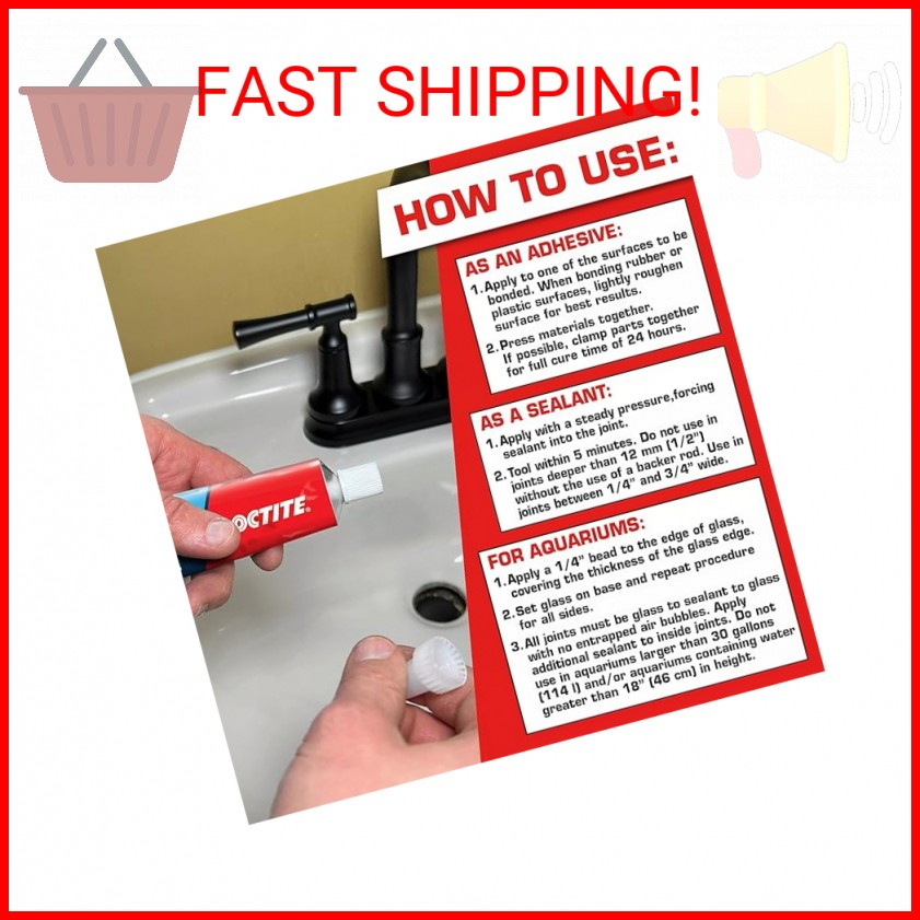 Loctite Silicone Sealant, Clear, 2.7 fl oz Tube, 1 Pack – 100% Waterproof Sealan