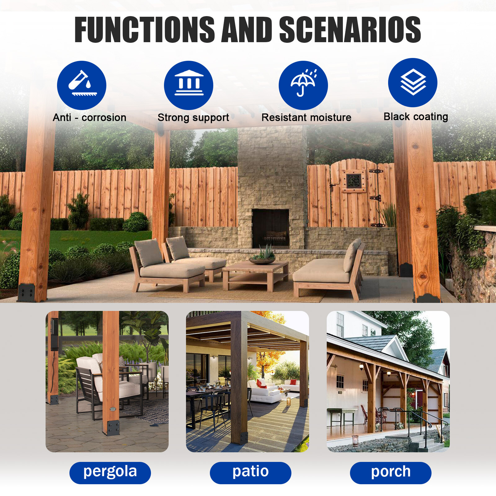 New 2-Pack 10×10 Post Base for Concrete with 1-Inch Standoff Pergola Bracket Kit