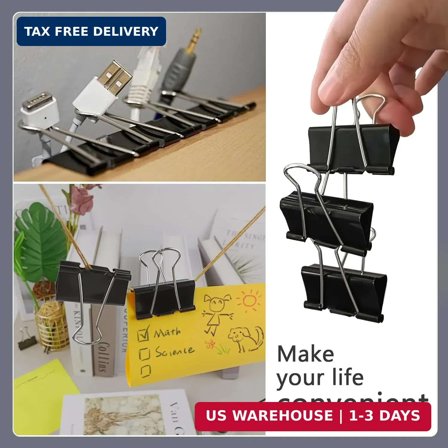 DSTELIN Large Binder Clips 1.6-Inch (24 Pack), Big Paper Clamps Clips for Office