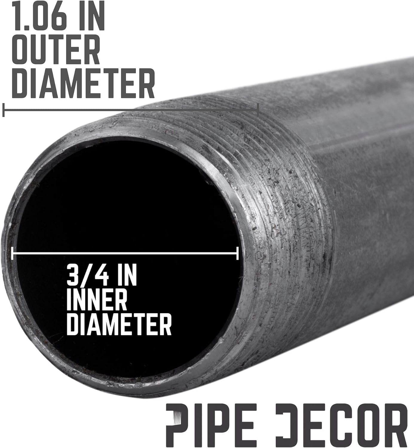 3/4″ x 16″ Malleable Iron Pipe 4 Pack for DIY Industrial Furniture Projects