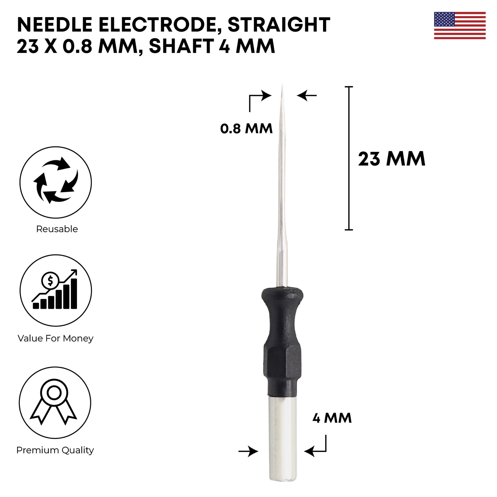 Needle Electrode Straight 23 x 0.8mm Tip 4mm Shaft Electrosurgical Instruments