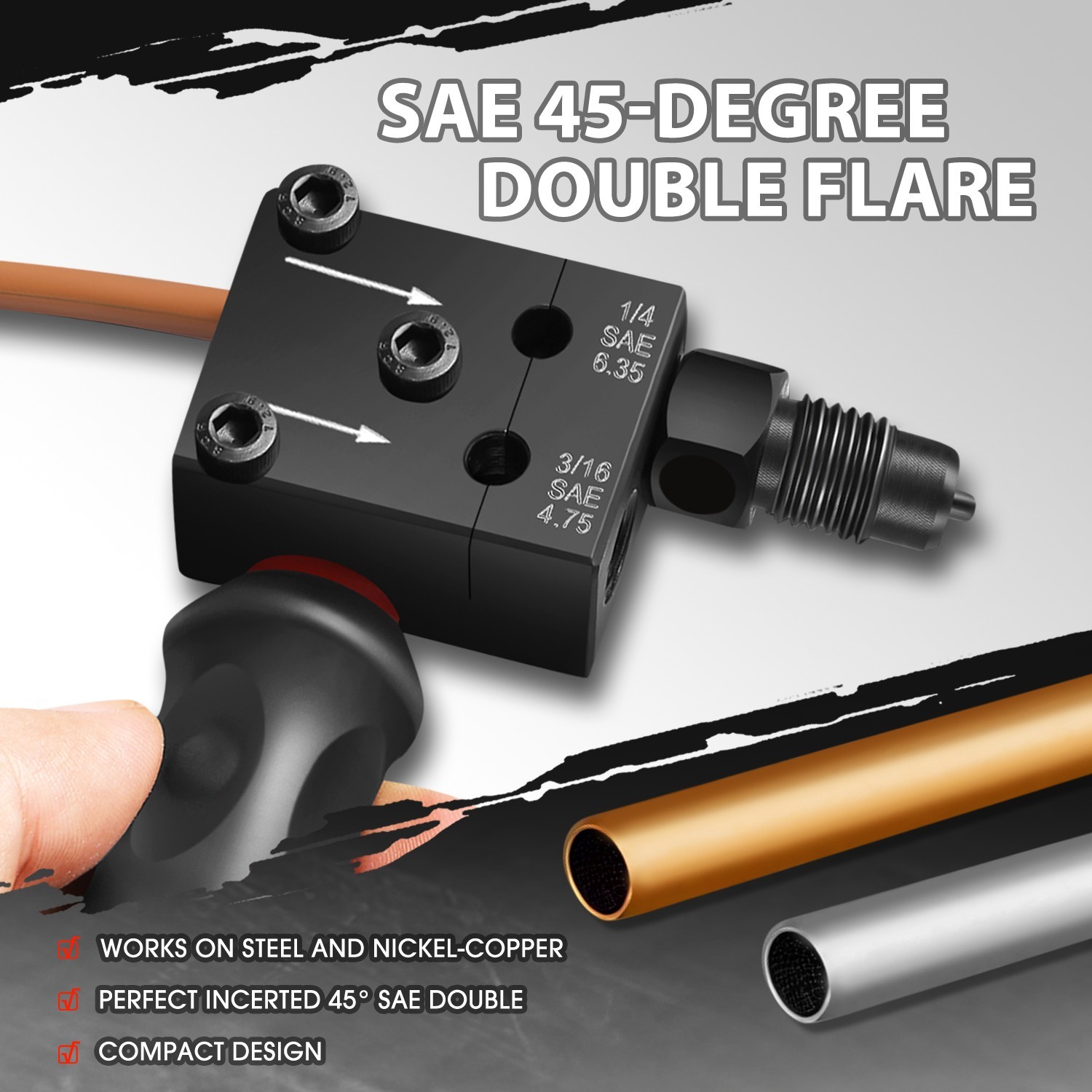 Carbon Steel Brake Line Double Flaring Tool Set w/Handle for 3/16″ & 1/4″ Tube
