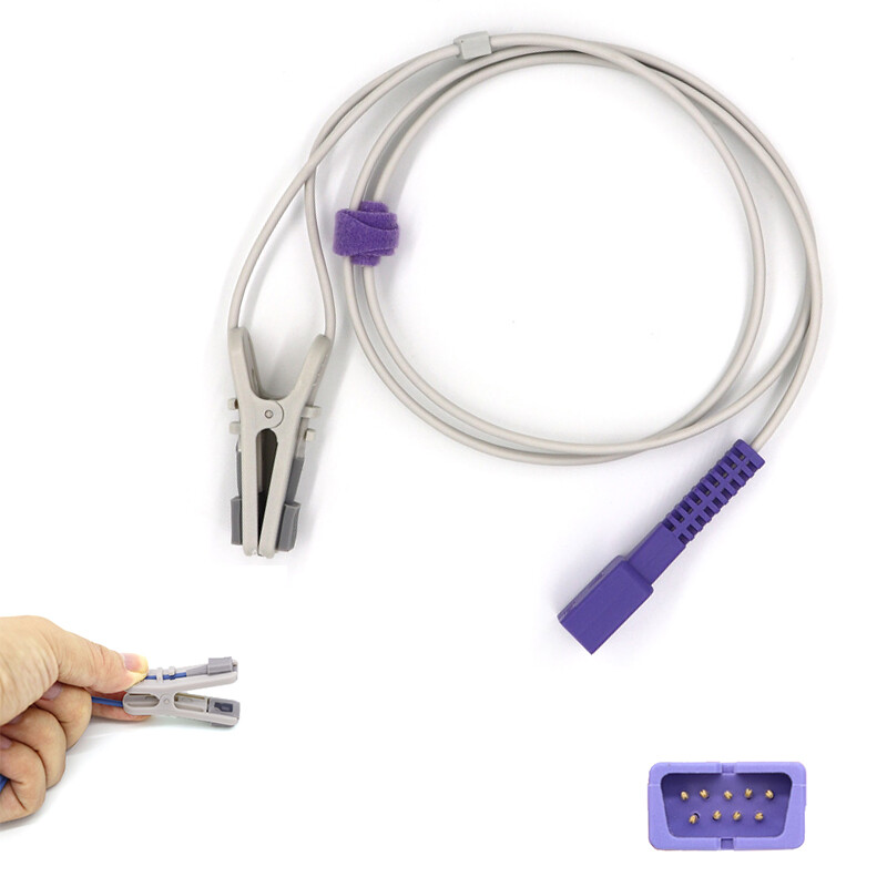 Adult Ear Clip Probe Ear Lingual SpO2 Sensor 3ft Compatible Baxter 9Pin