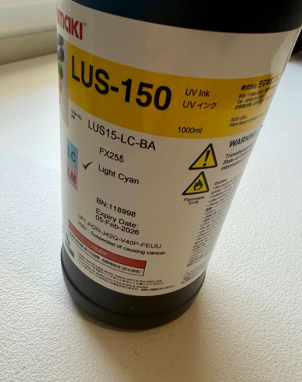 Genuine Mimaki LUS-150 Light Cyan UV Ink 1000ml – Exp 02/2026
