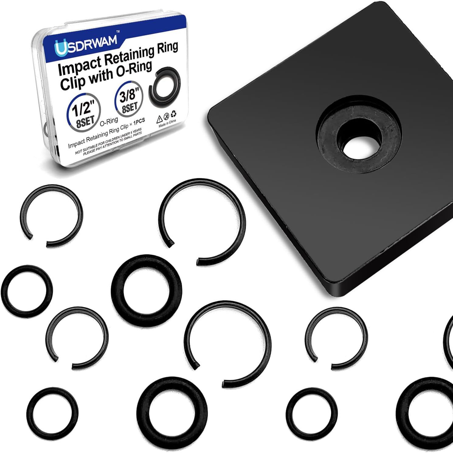 8 Sets 1/2″ and 8 Sets 3/8″ Impact Retaining Ring Clip with O-Ring Impact Fricti
