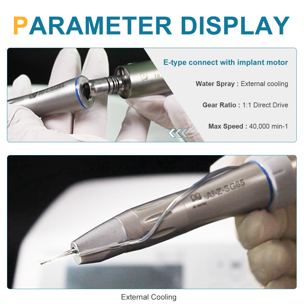 Dental 1:1 Direct Drive Straight Implant Handpiece Non-Optic External Cooling