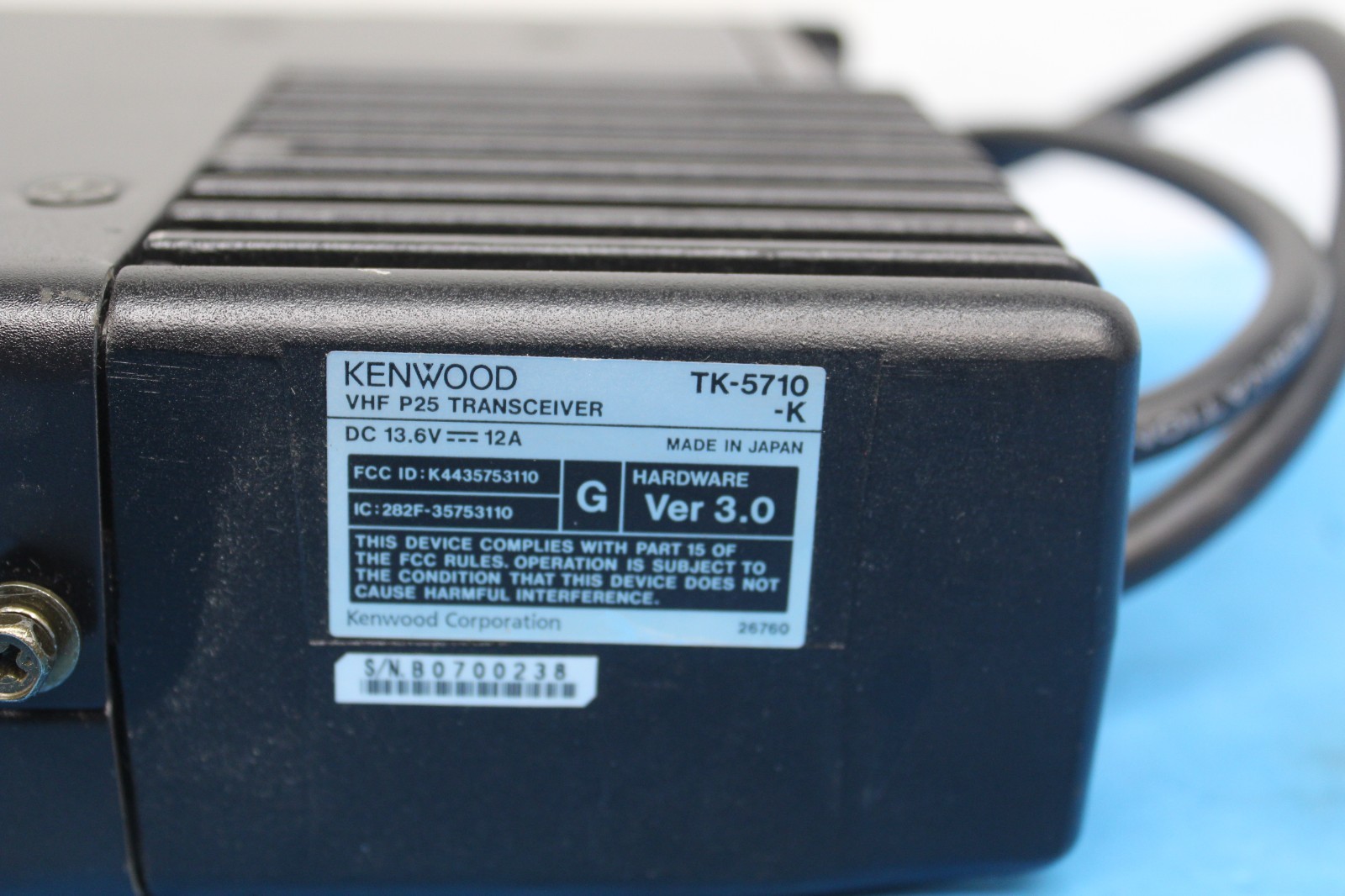 KENWOOD TK-5710-K Ver 3.0 VHF 110 Watt Rear Mount RADIO NO ACCESSORIES T9-C11