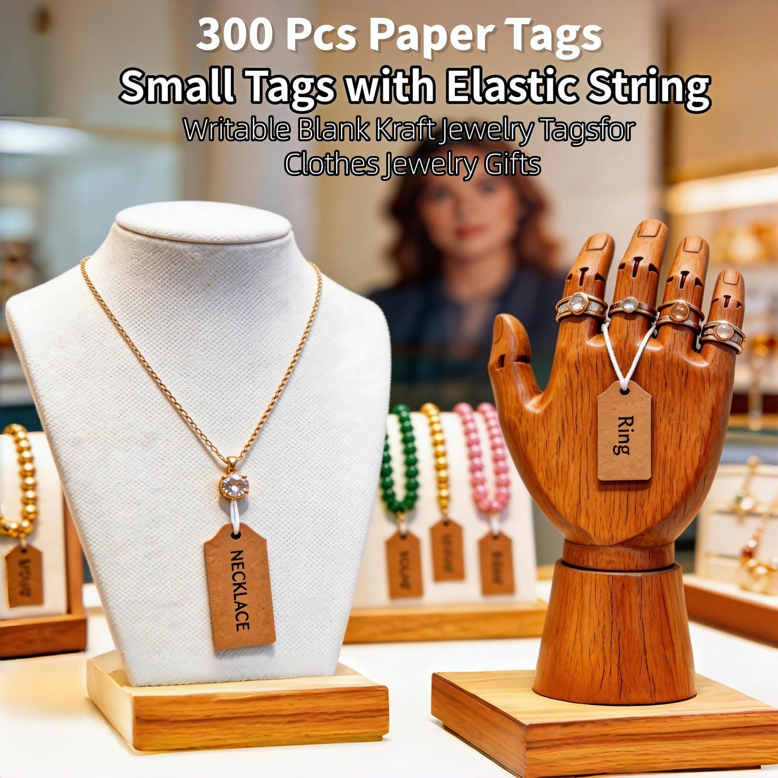300 Pcs Small Price Tags with Elastic String, Brown 1.02*0.47inch,