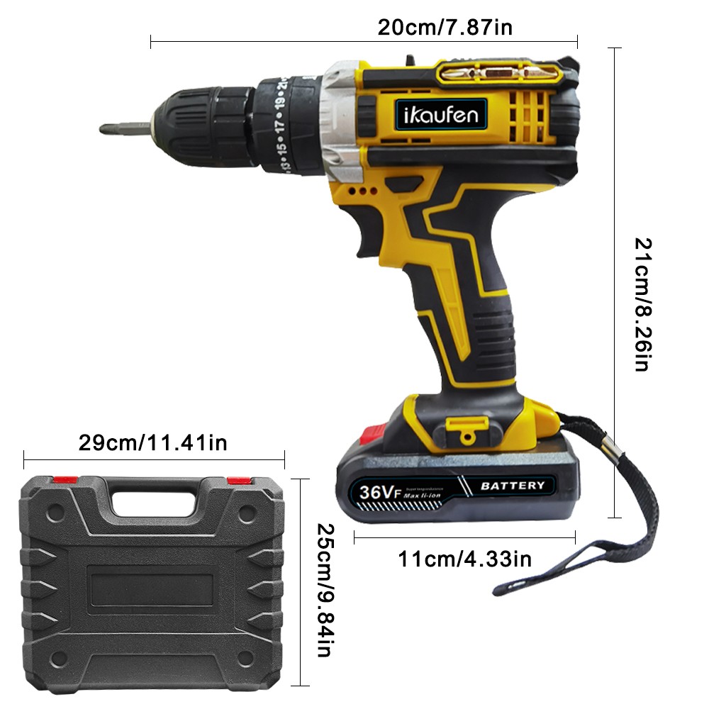 21V Cordless Impact Driver Electric Hammer Drill Combo Kit with 2 Battery B01