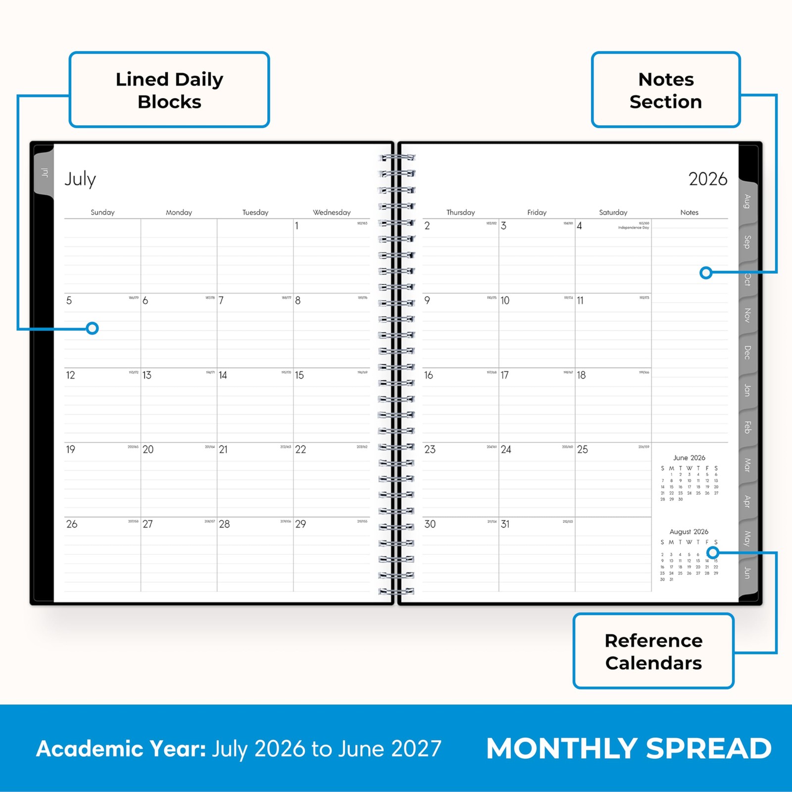 Blue Sky Weekly and Monthly Academic Year Planner Calendar, July – June, 8″ x…
