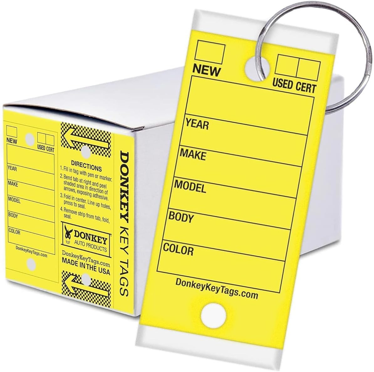 Donkey Key Tags, Laminated Self-Protecting (250 Tags per Box with Metal Rings) (