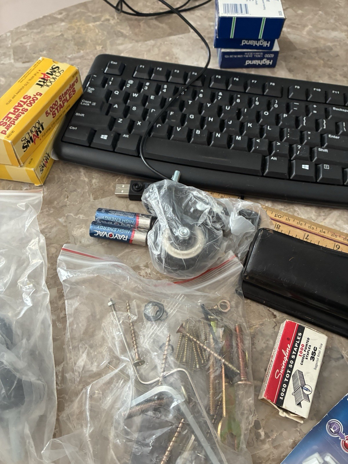 Large Mixed Lot – Office / School Supplies + Hardware – Junk Drawer Cleanout
