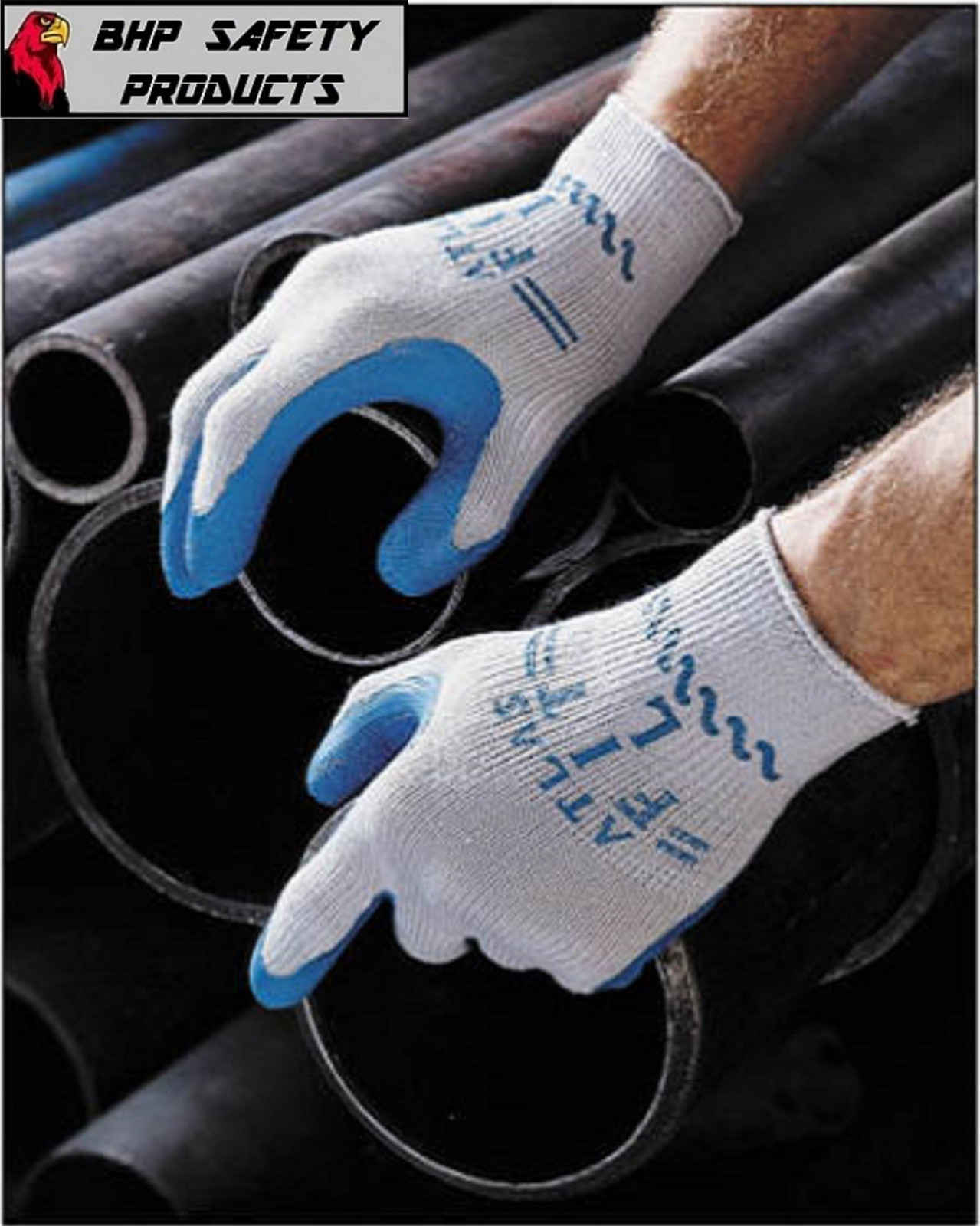 ATLAS FIT 300 SHOWA-BEST LATEX PALM BLUE X-LARGE RUBBER WORK GLOVES (1 DOZEN)