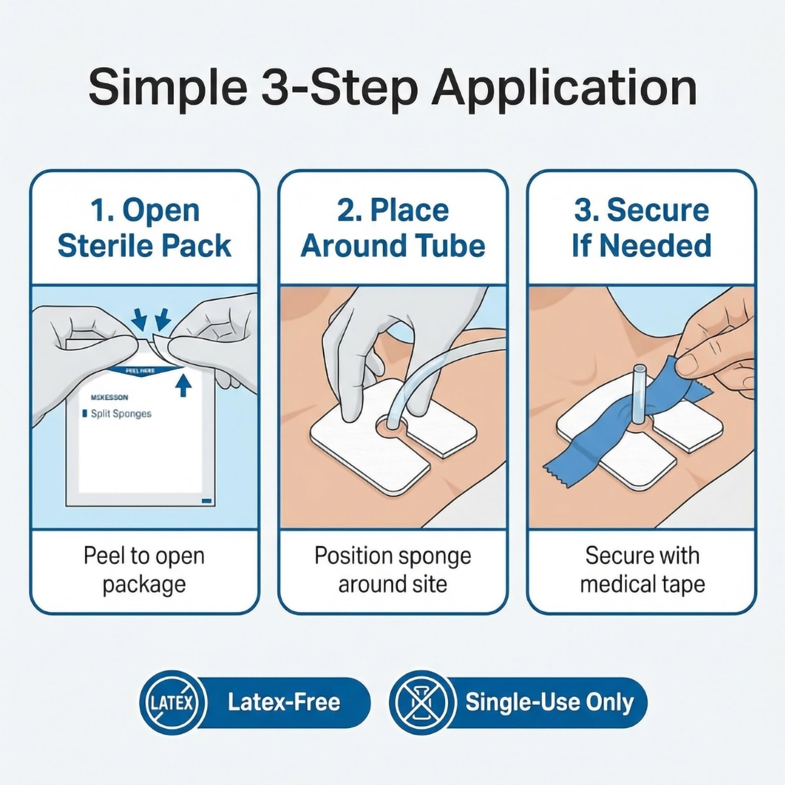 McKesson Split Sponges High Absorbency, 6-Ply Sterile, I.V. and Tracheostomy