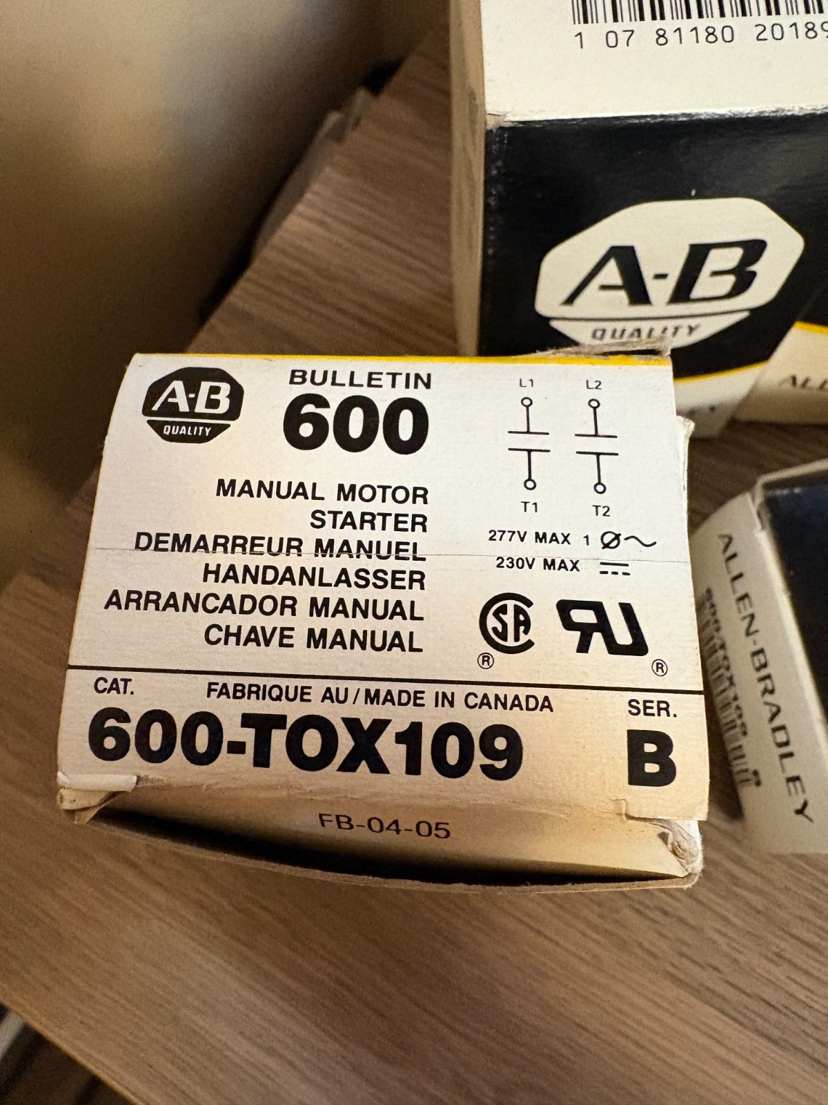 New ALLEN BRADLEY 600-TOX109 MANUAL MOTOR STARTER SERIES B New in Box