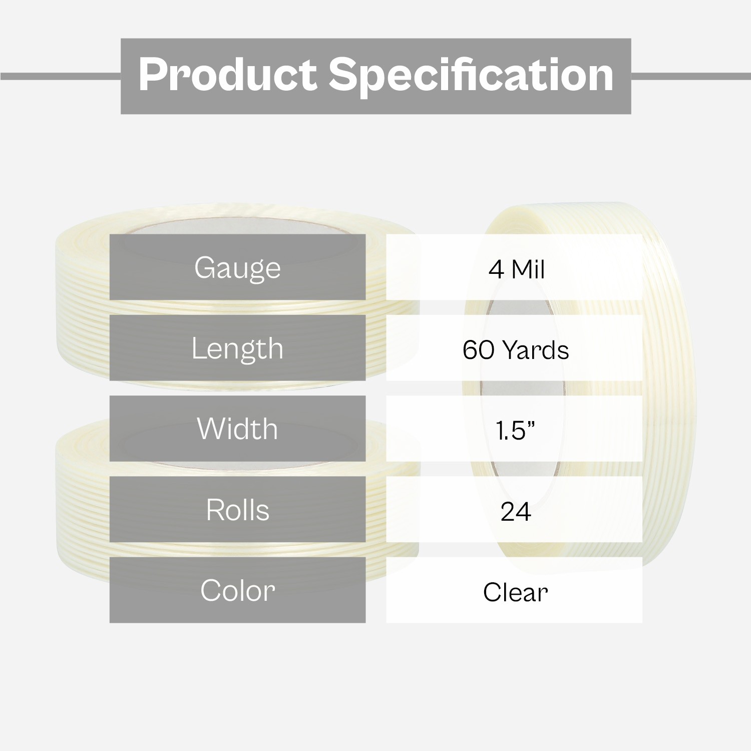 24 Rolls Fiberglass Economy Grade Filament Tape – 1 1/2″ x 60 Yards, 4 Mil