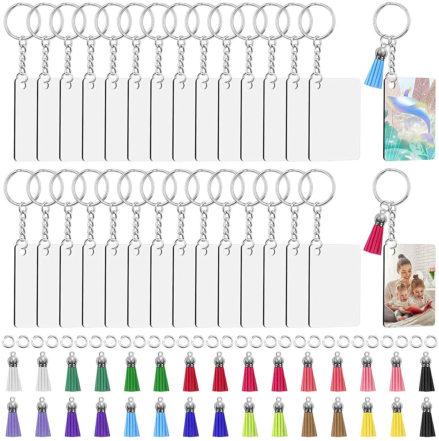 DIY Sublimation Keychain Blank 120Pcs Heat Transfer Keychain MDF Pendant 6 Style