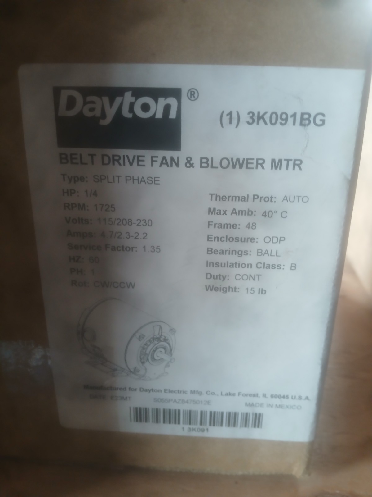 DAYTON Belt Drive Motor: 1 Speed, Open Drip Proof, Cradle Base Mount, 1/4 hp