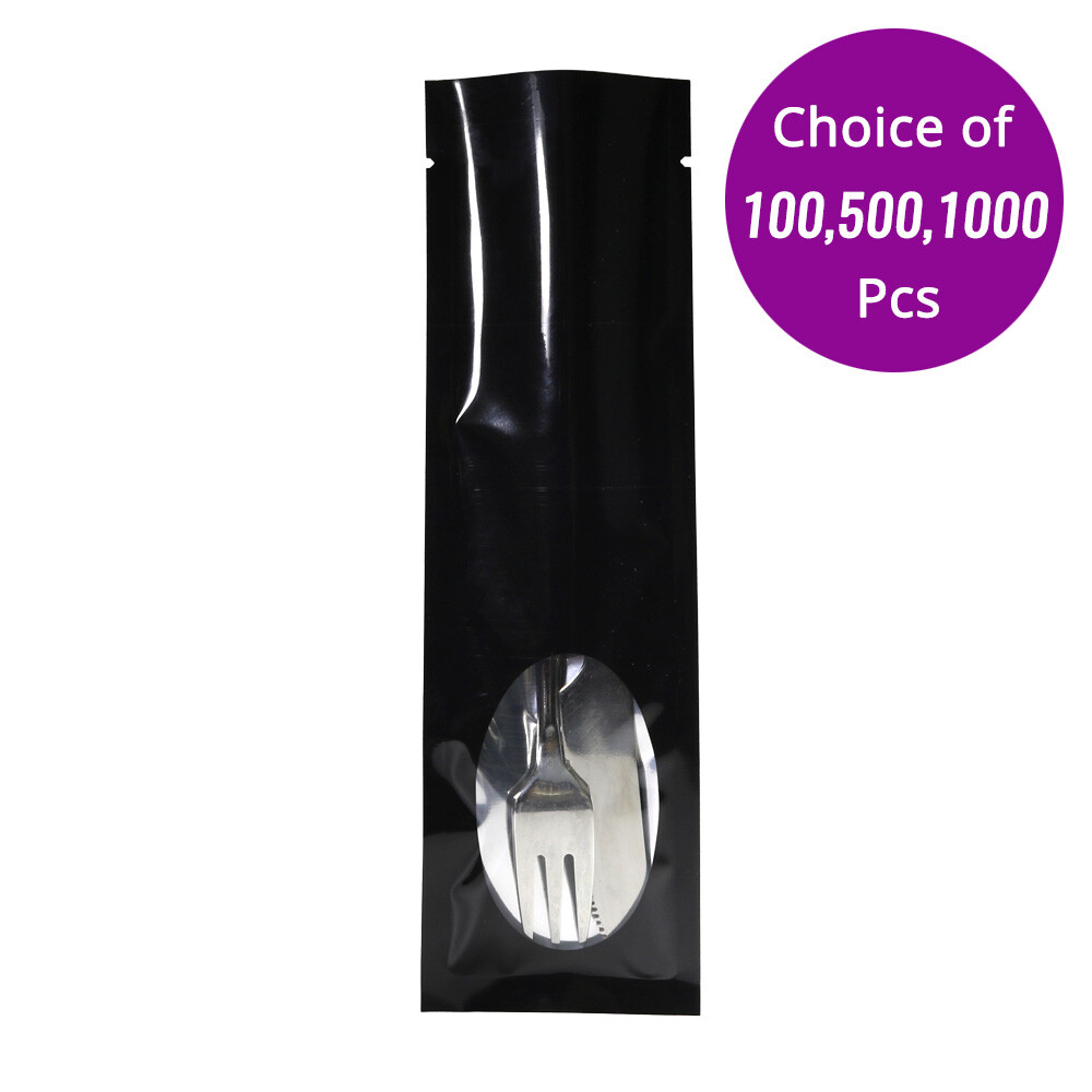 2.25×7.75in Glossy Foil Mylar Black Tobacco Packing Heat Sealable Bag w/ Window