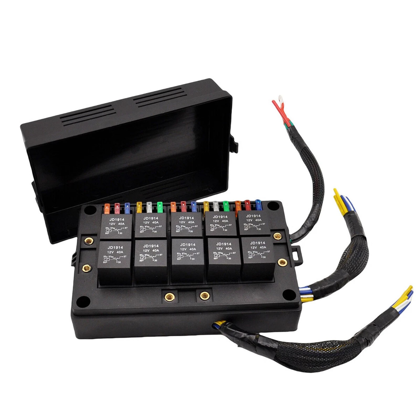 Pre-Wired 15 Slots 10 Way Fuse Relay Box 12V Automotive, Fuse Relay Block New