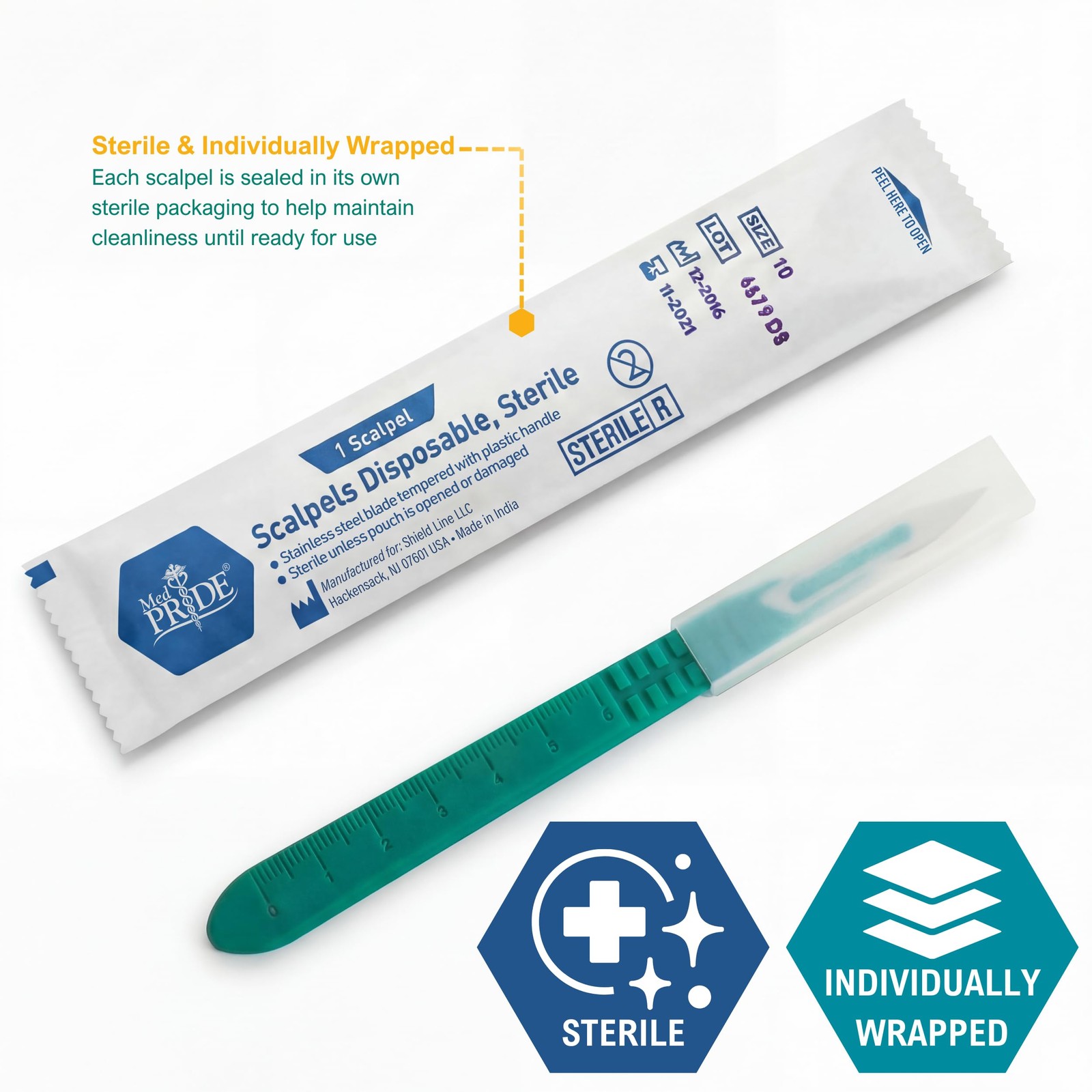 MED PRIDE Sterile Disposable Surgical 10 Count(Pack of 1), Stainless-steel