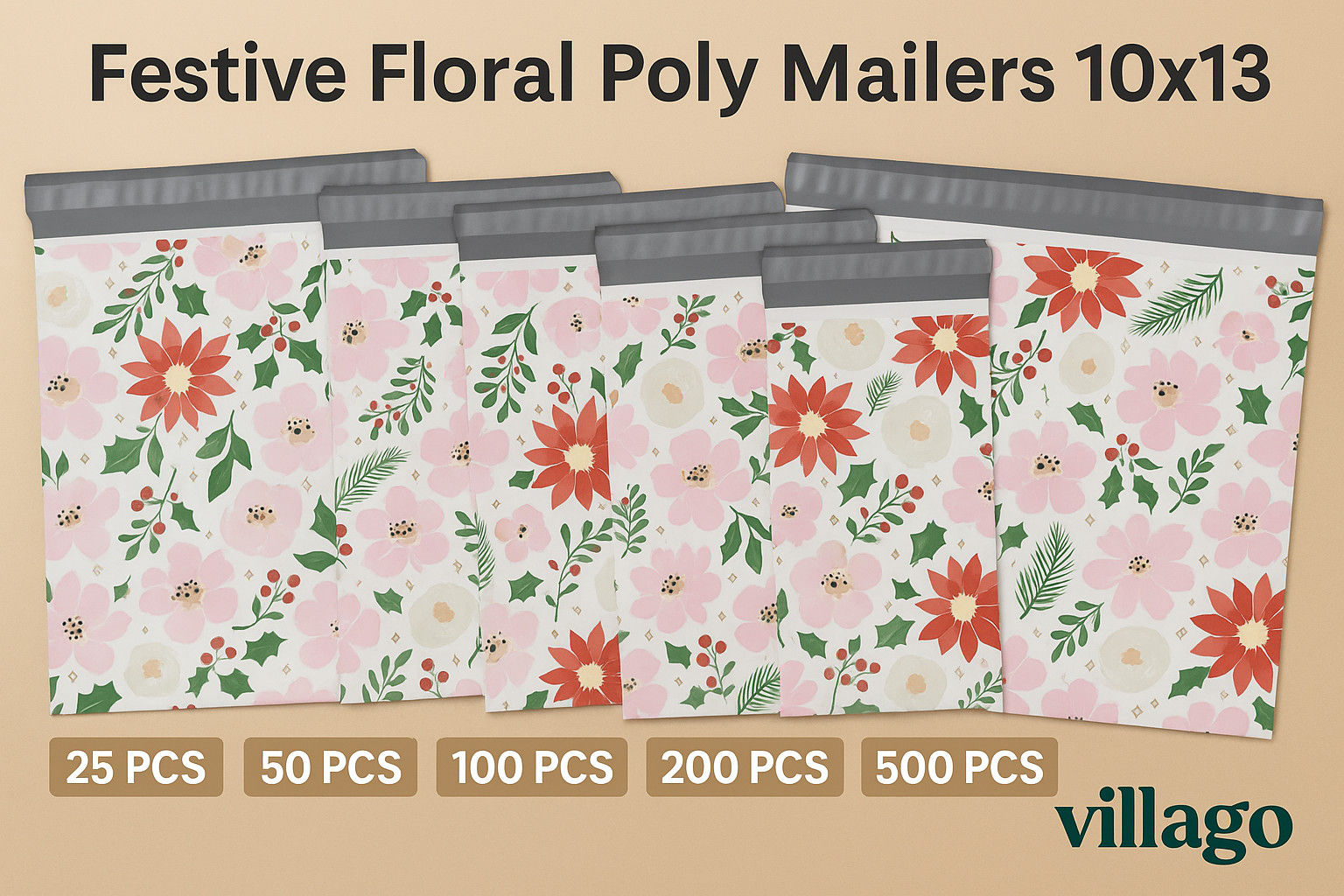 Festive Floral Poly Mailers 10×13 Self-Seal Shipping Bags, Waterproof Mailers