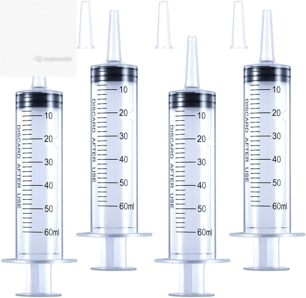 4 Pack 60Ml Large Syringe for Liquid with Tip Cap, Plastic Liquid Syringes Indiv