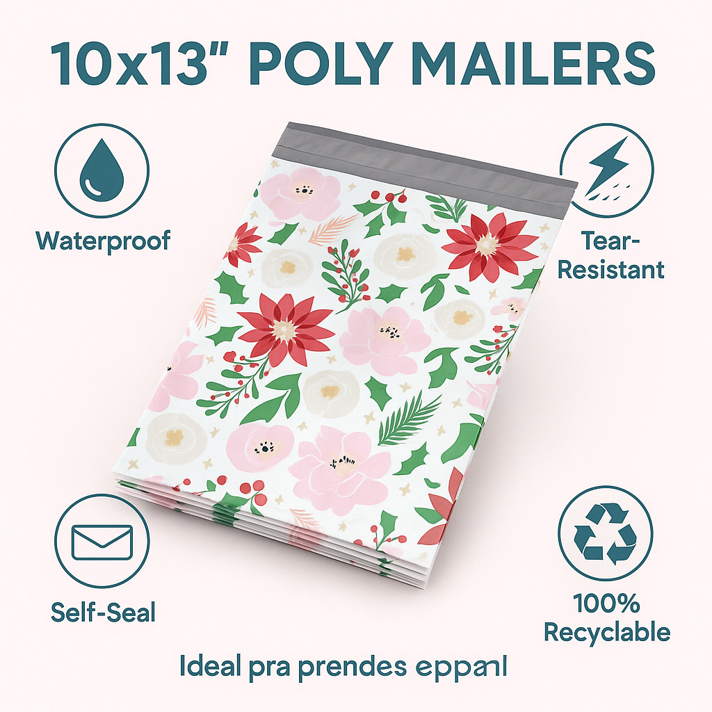Festive Floral Poly Mailers 10×13 Self-Seal Shipping Bags, Waterproof Mailers