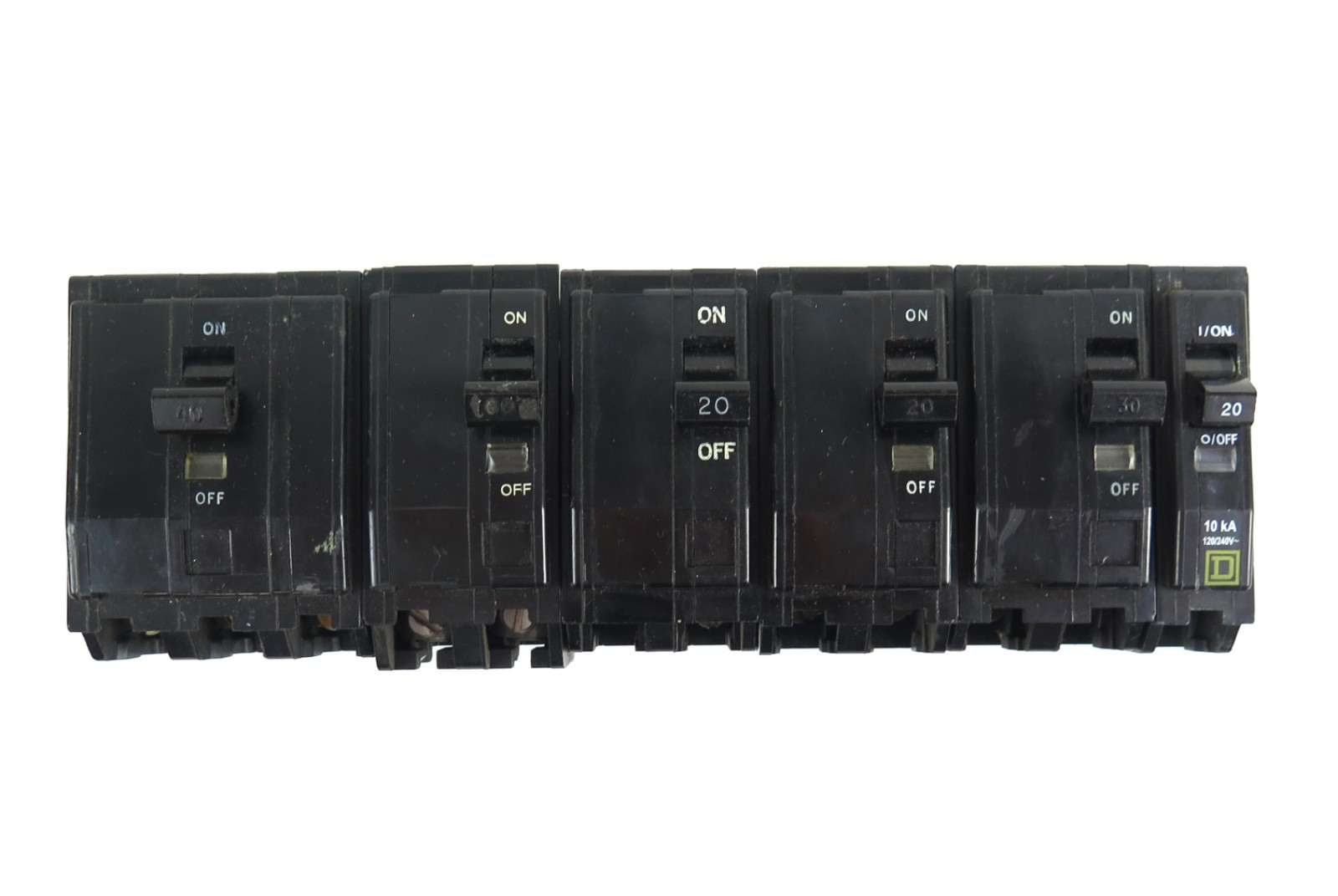 Square D QO Circuit Breaker Lot of 6 – QO110, QO220, QO260, QO340