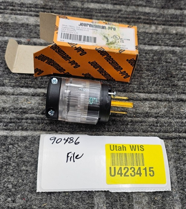 (QTY 5) Journeyman-Pro HJP-515PV-LIT 3-Wire 15A 125V Grounding Lighted Plug