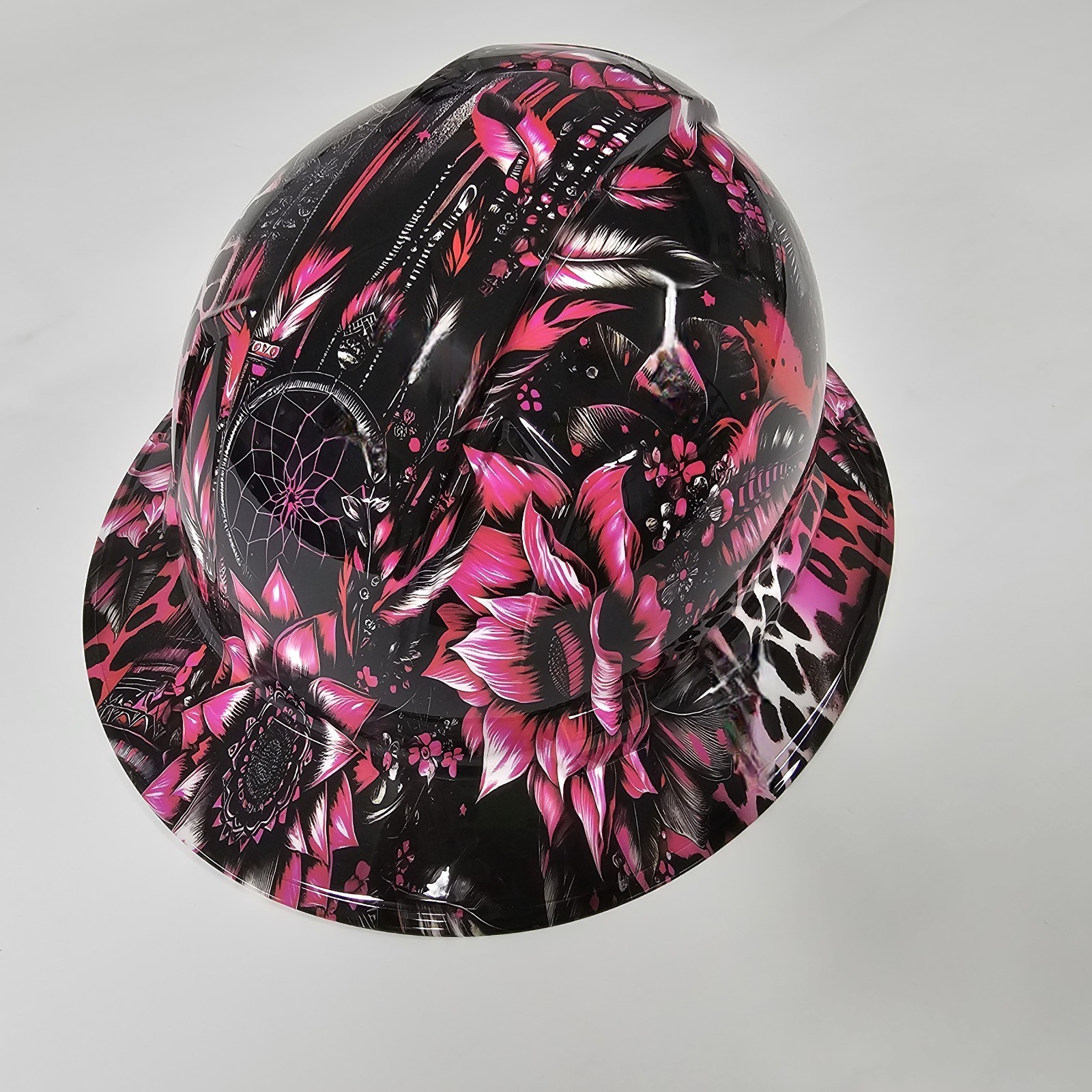 full brim hard hat custom hydro dipped IN PINK LEOPARD DREAMCATCHER HOT NEW LOOK