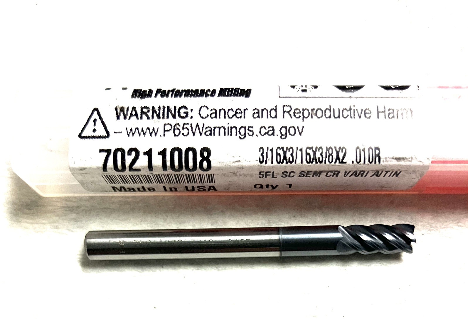 Accupro 70211008 3/16″ 5FL Corner Radius End Mill .015R Solid Carbide AlTiN NEW