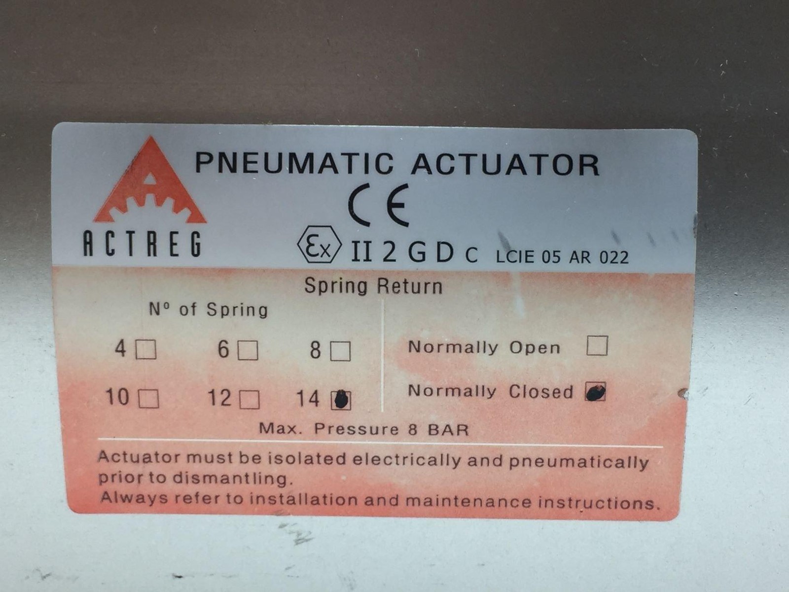 Actreg ACT-500-R Pneumatic Actuator, 116Psi/8Bar