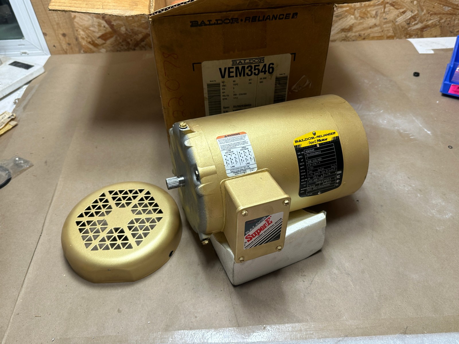 New Baldor Super-E Motor VEM3546 1HP 208-230/460V, 2.9-2.8/1/4A 1750RPM 56C 3PH