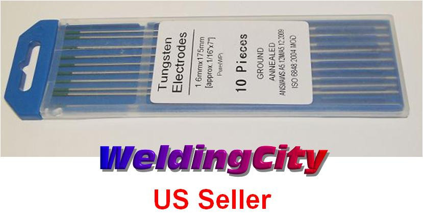 WeldingCity® 10-pk TIG Welding Tungsten Electrode Pure (Green) 1/16″ x 7″ | USA