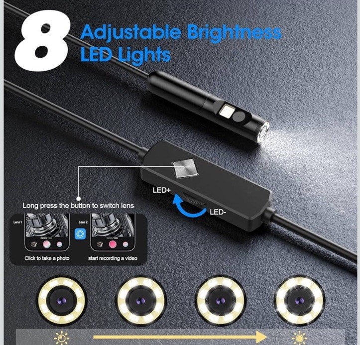 Endoscope & Light, 1920P HD Borescope with 8 Adjustable LED Lights, 16.4FT…