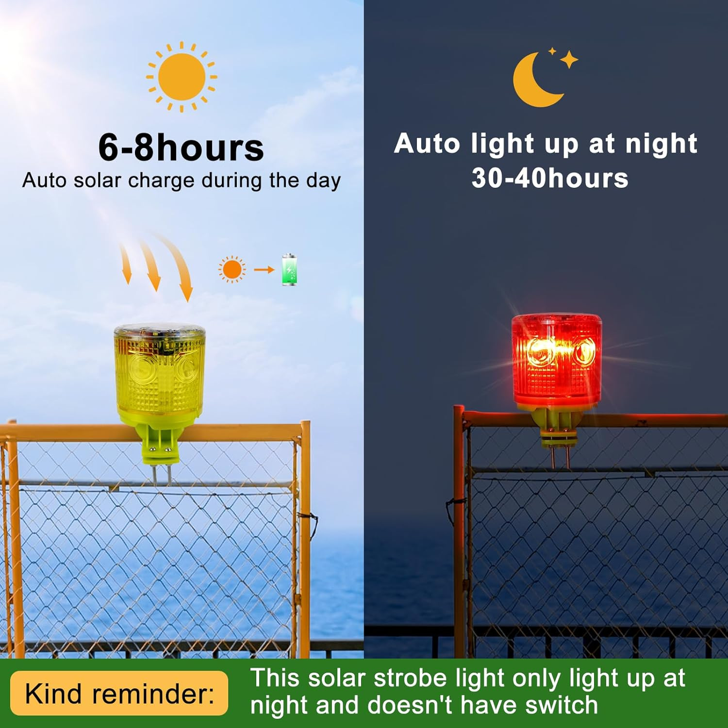 Solar Strobe Warning Light IP54 Waterproof LED Flashing Safety Light Bright Warn