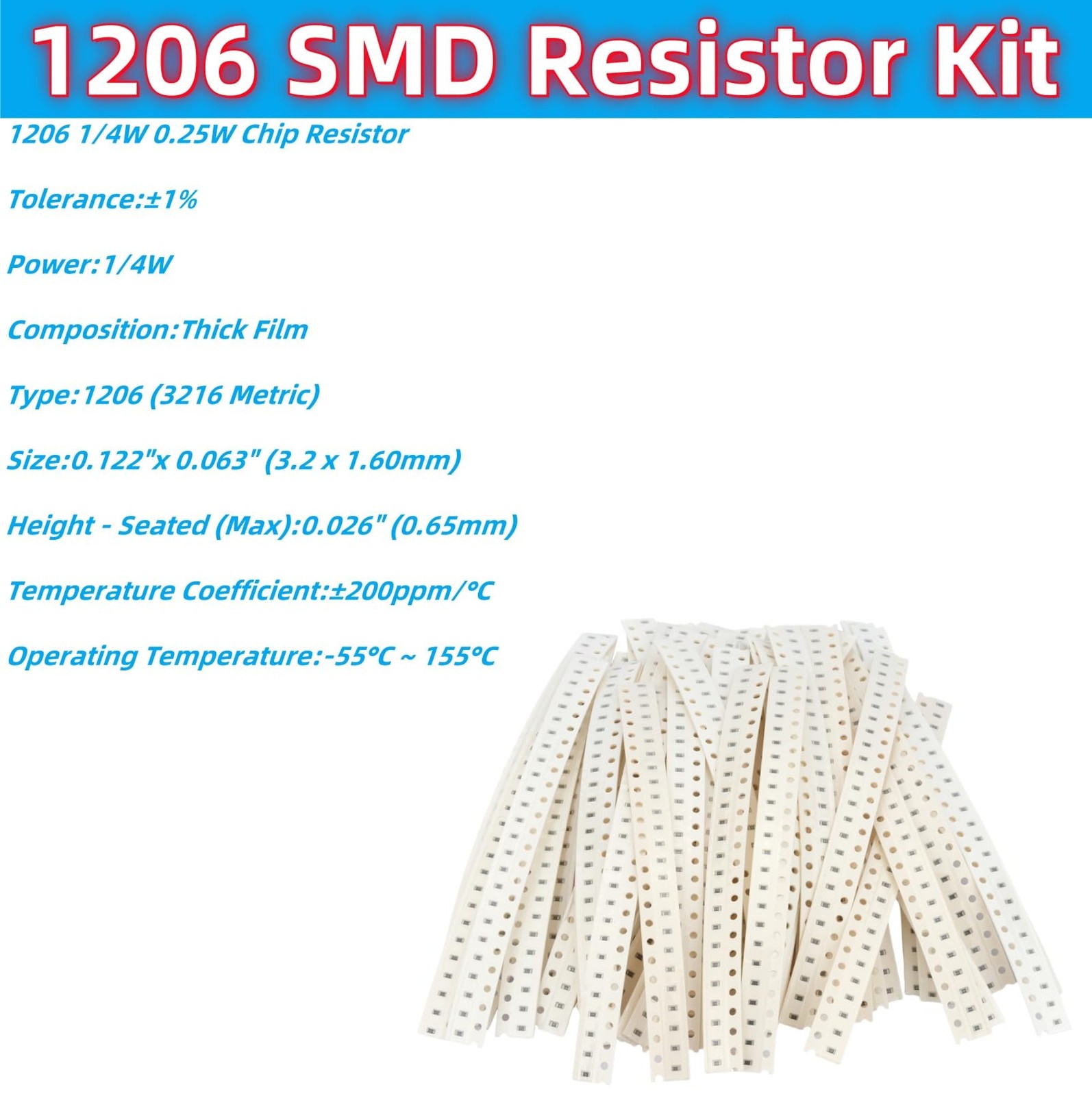 MTDELE 1500Pcs 60 Values 1206 SMD Resistor Kit Chip 0-10MΩ 1/4W 0.25W ±1%…